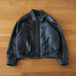 Tannery West Leather Bomber Jacket Mens Black Thinsulate Western Bikercore L